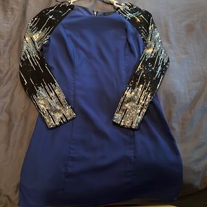 Navy dress with sequin sleeves